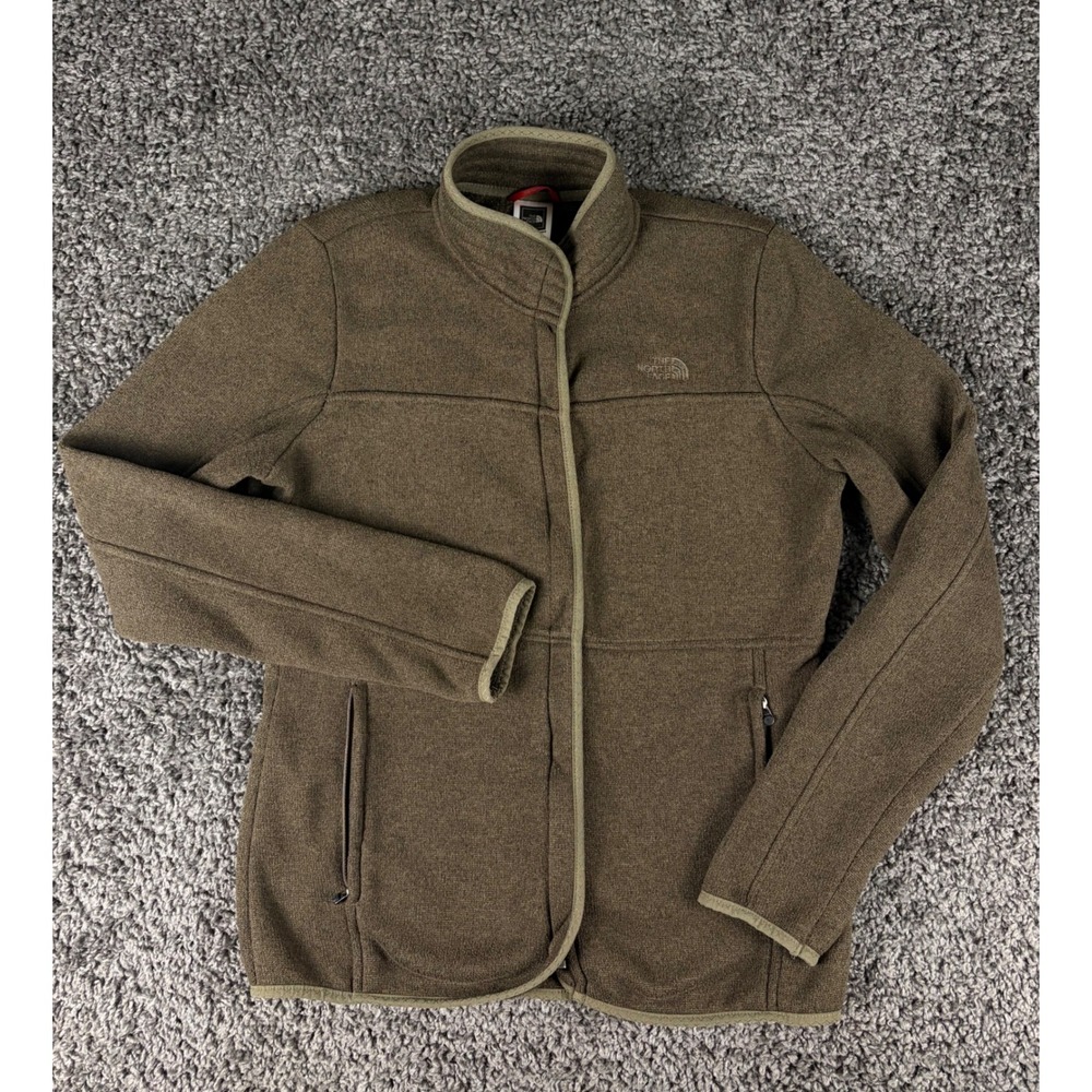 The North Face Womens Full Zip Fleece Jacket Olive Brown Sweater Knit Medium